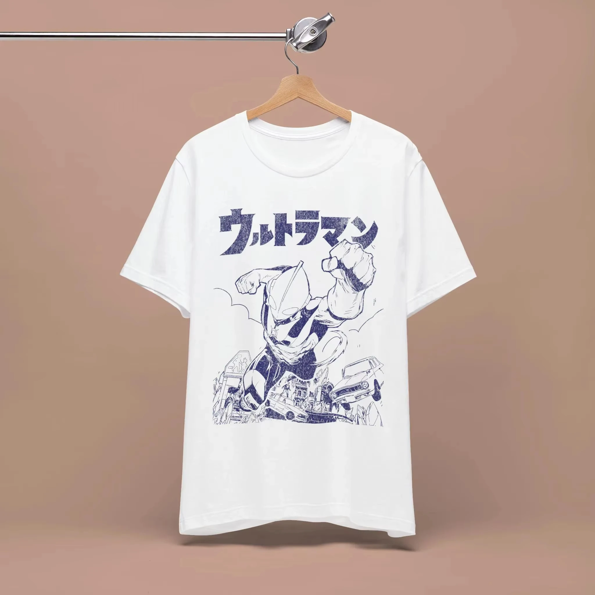 Koszulka Harajuku Letnia Ultraman Manga Styl Męska Damska Retro Krótki Rękaw Casual Luźna Oversize Fitness Wygodna Y2k Top