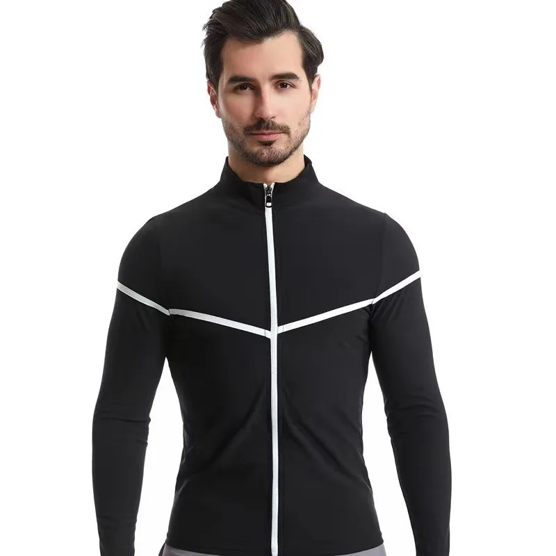 

Men's plus size sportswear, fully coated tight fitting sportswear, long sleeved zippered fitness jacket