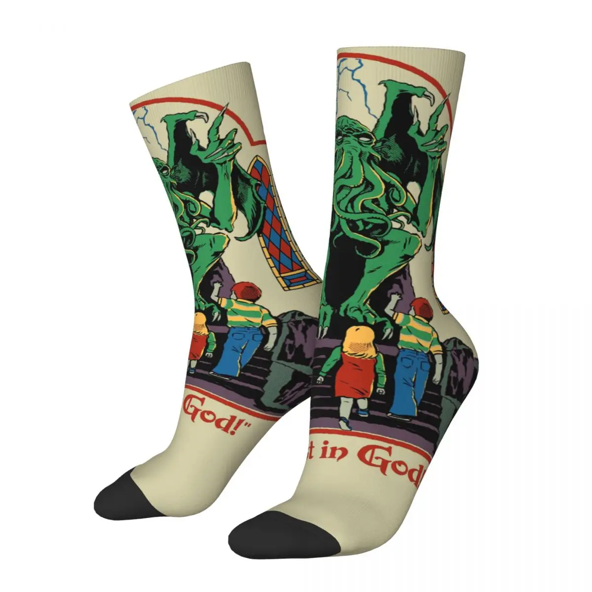 Happy Funny Men's Compression Socks Trust In God Vintage Harajuku Cthulhu Mythos Hip Hop Novelty Pattern Crew Sock Gift Printed