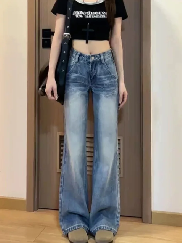 

Джинсы-клеш в американском ретро-стиле для женщин больших размеров, свободные, с высокой талией, широкие штанины, длиной в пол, повседневная одежда, осенний сезон