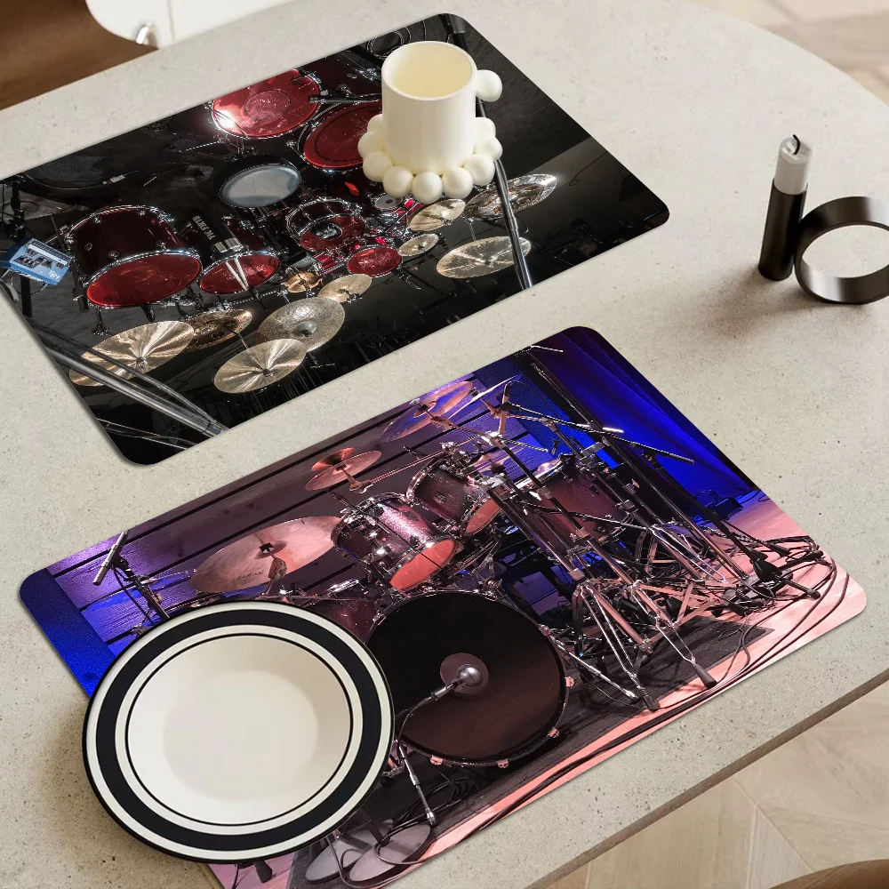 Drum Kit Music Coffee Tablewear Drain Pad Bathroom Square Absorbing Anti-slip Dry Mat Kitchen Placemat Dishes Cup Pad