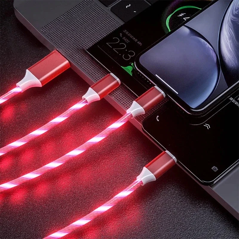 Cable Micro USB tipo C para móvil, cargador brillante 3 en 1 de 1,2 M, carga rápida para Huawei, Honor, Xiaomi, Redmi