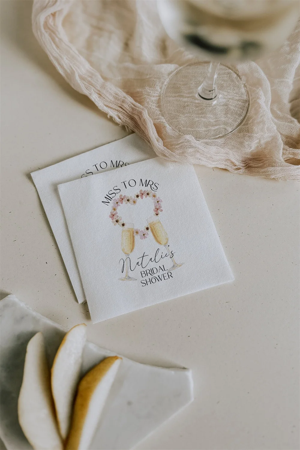 50PCS Personalized Bridal Shower Table Napkins | Champagne Bridal Shower Printed Luncheon Napkins | Custom Petals And Prosecco C