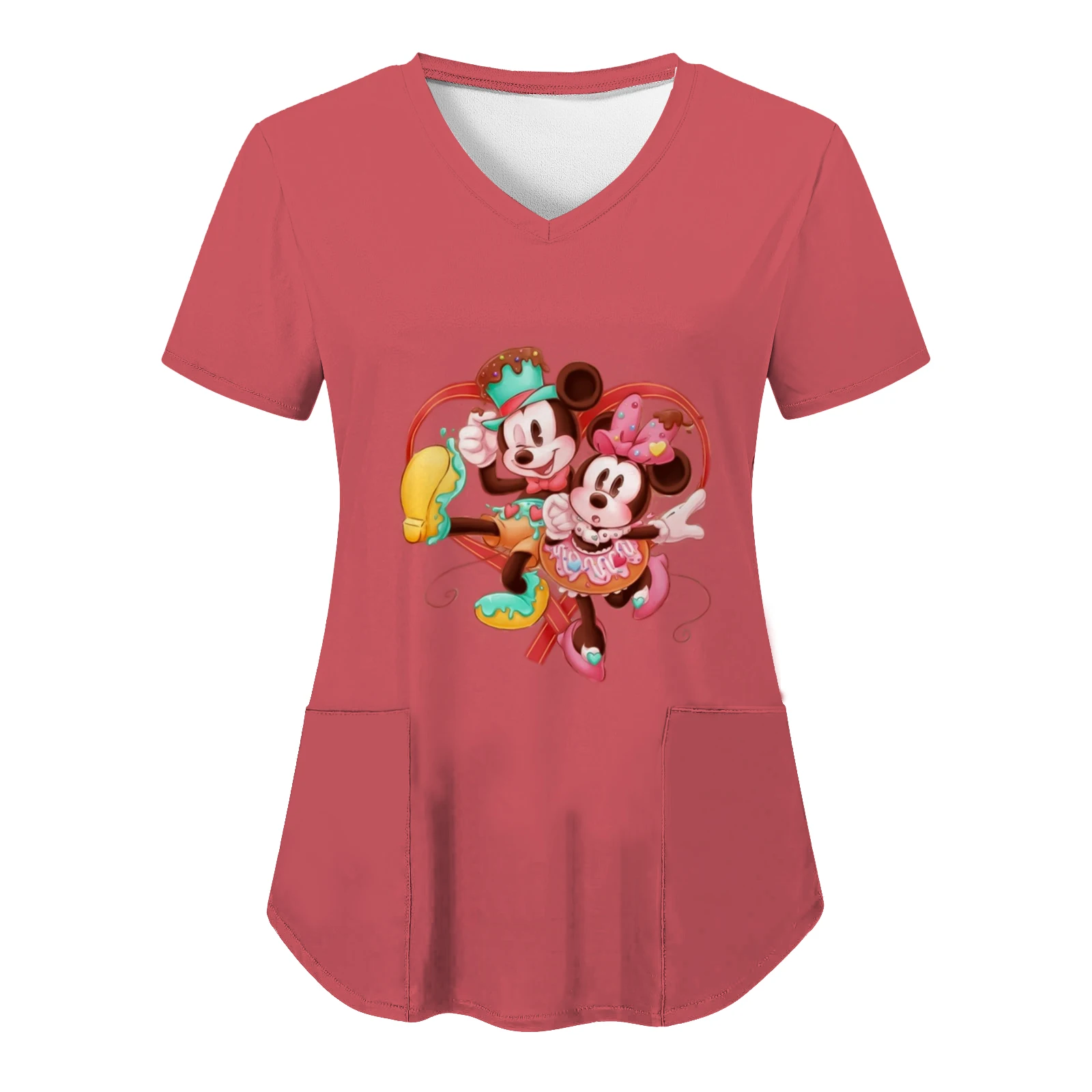 

Minnie Mouse T Shirt Nurse Uniform T-shirts Disney T-shirt Hospital Tops Pocket V Neck Top Women 2024 Mickey Woman Clothes Tees