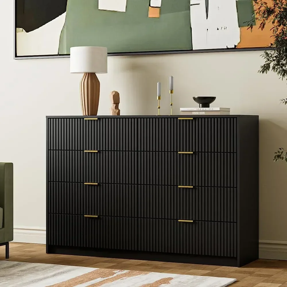 55" Wide Dresser Bedroom, Fluted 8-Drawer Double Dresser with Gold Handles, Modern Tall Chest of Drawers for Bedroom, Dressers image 3