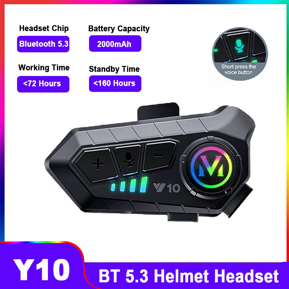 Y10 Motorcycle Helmet Headset Wireless Bluetooth 5.3 Headphone Voice Control Earphone Handsfree Call MP3 Player Speaker Kit