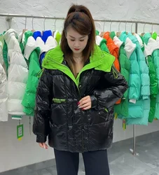 2026 Womens Down Parka Winter Warm Glossy Jacket Women Plus Size Harajuku Outerwear Varnished Down Cotton Jackets Snow Coats