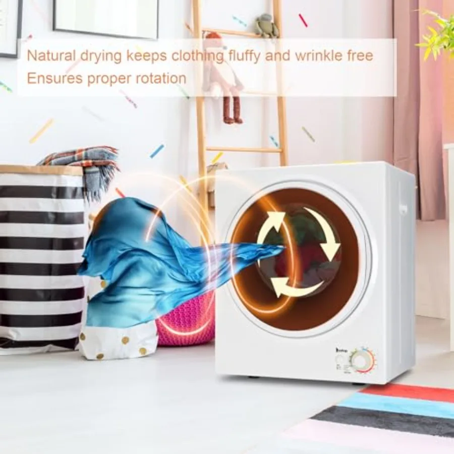 Portátil 1,5 pés cúbicos. Mini Secador de Roupa para Apartamentos, Dormitórios e RVs: Secador Elétrico Compacto com Capacidade de 5,5LBS Controle Simples