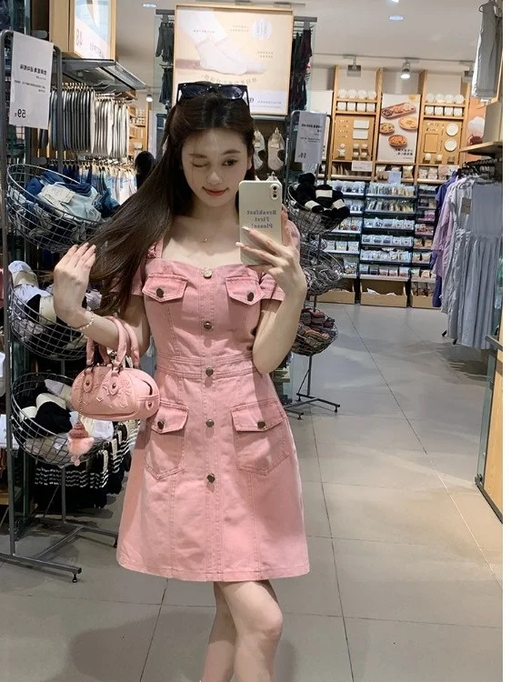 

plus Size Denim Short Dress with Pockets Flattering High Waist Slimming Fashionable Summer New Arrival Korean Style Commute D...