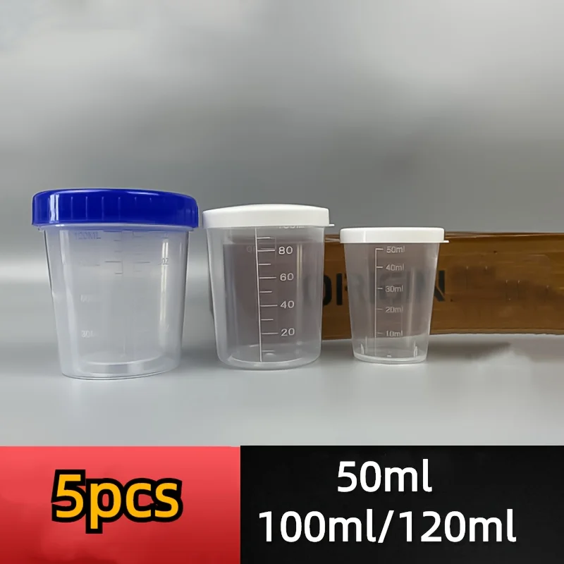 5pcs Plastic Measuring Cup with Lid Clear Scale Bait Bottle Bait Box Measuring Bottle Specimen Cups Sealed Bottle