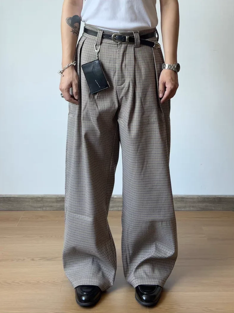 

Брюки в стиле ретро с клетчатым узором, свободные, широкие, с поясом, удобные, из полиэфирного волокна, для мужчин и женщин