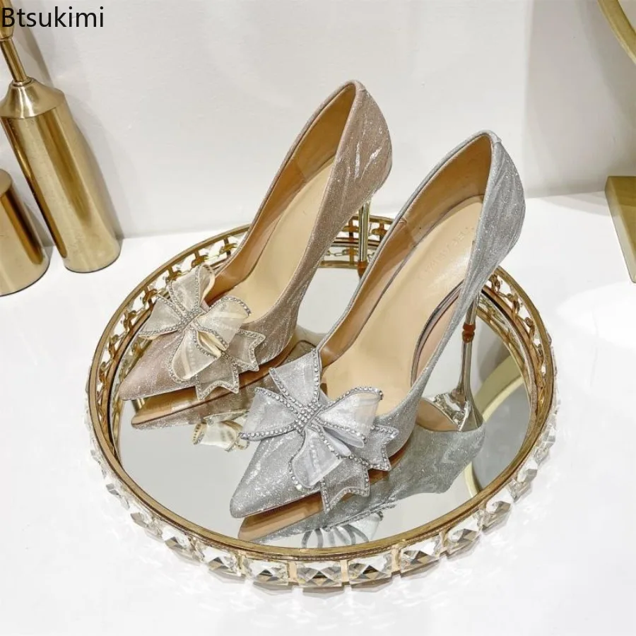 Spring Women Fashion Sweet Light Weight Silver Sexy Wedding Party Stiletto Heel Shoes Lady Golden Comfort Pumps Zapatos De Mujer