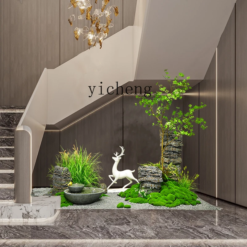 ZC indoor staircase running water ornament landscape simulation stone green plant maple landscaping ornament