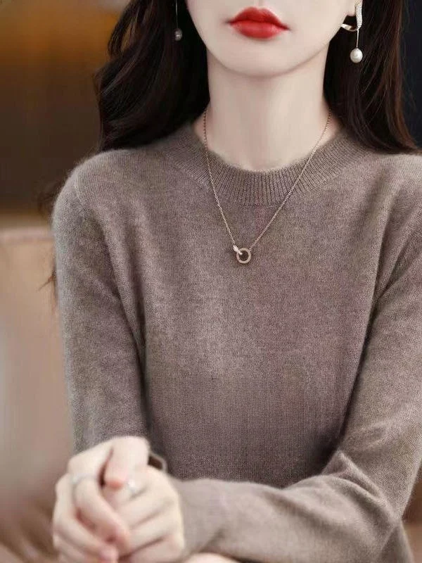 2025年新作 カメレセーター 薄手 秋冬 ラウンドネック 無地 ブラック ゆったり レディース ウールニット 暖かい 通勤 スタイリッシュ ロング丈