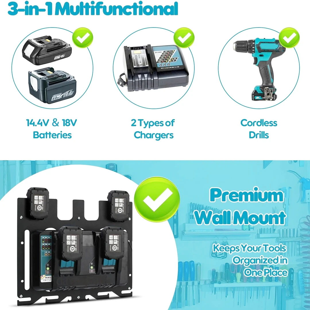 Multi functional Wall Mount Bracket For Makita Battery Case Holder Charger Power Tool Drill Fixed Storage DC18RD DC18RC BL1830