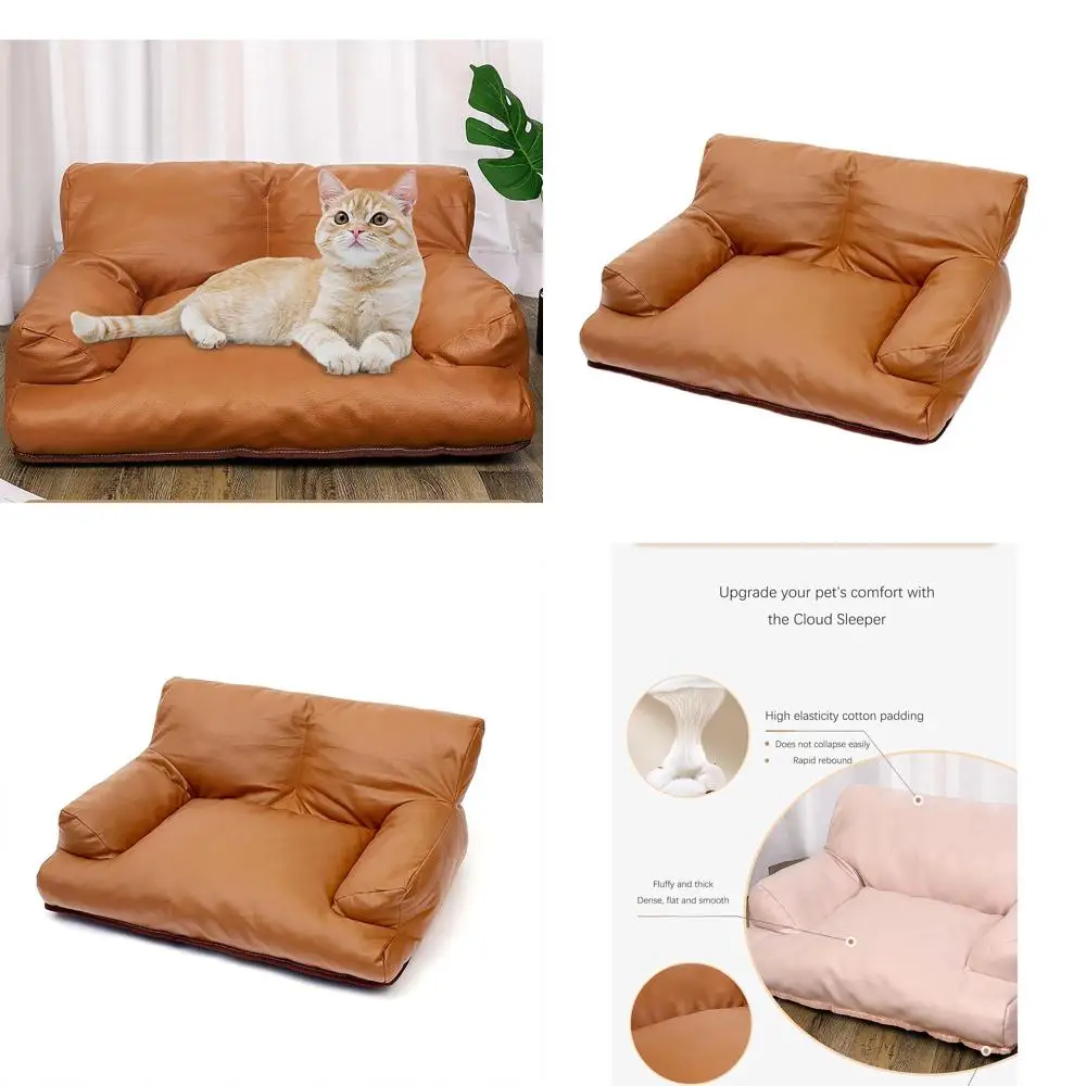 

Коричневая винтажная лежанка-диван для домашних животных из искусственной кожи с противоскользящим основанием для собак и кошек