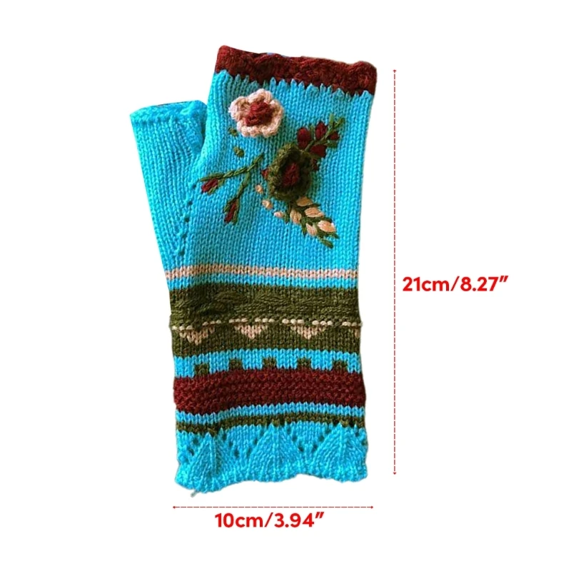 Fingerlose Winterhandschuhe für Damen mit Stickerei, gestrickter Handgelenkwärmer, Direktversand