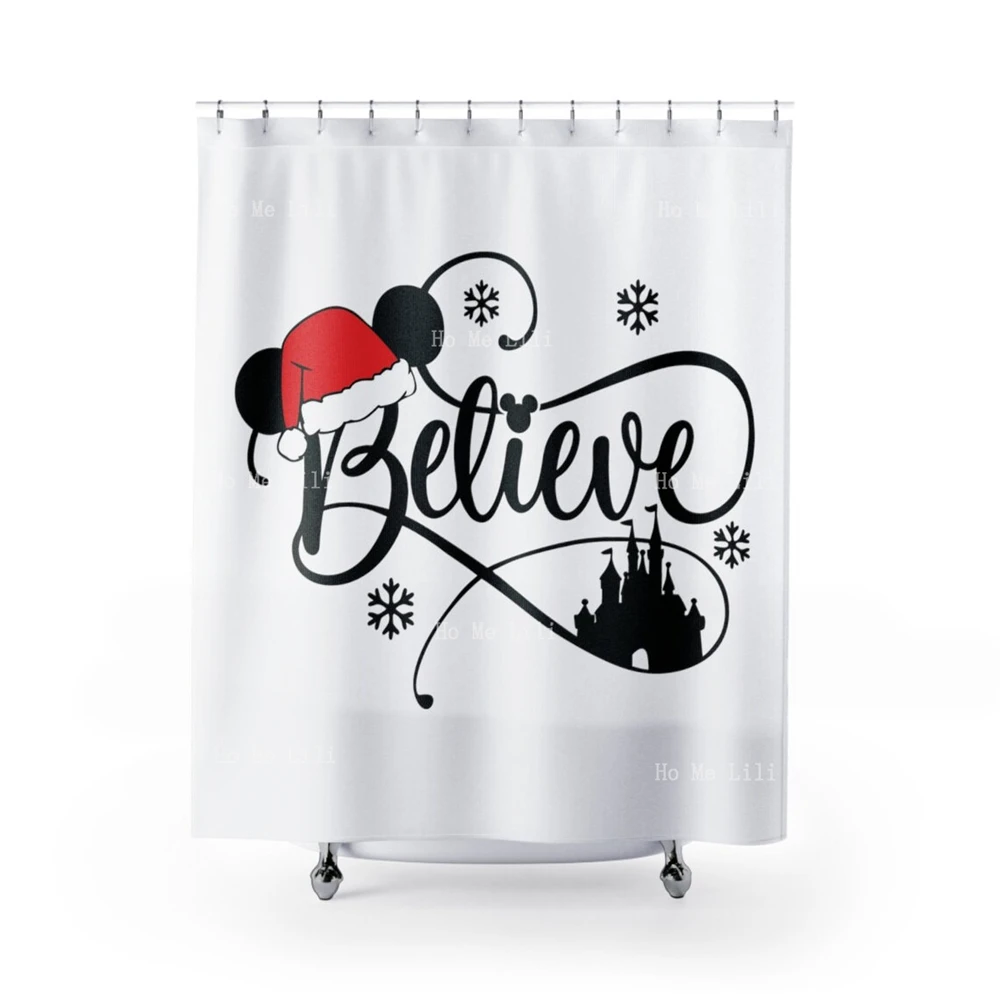 Believe Cinderella's Castle Christmas Decor Shower Curtain Magic Kingdom Home Bathroom Decoration