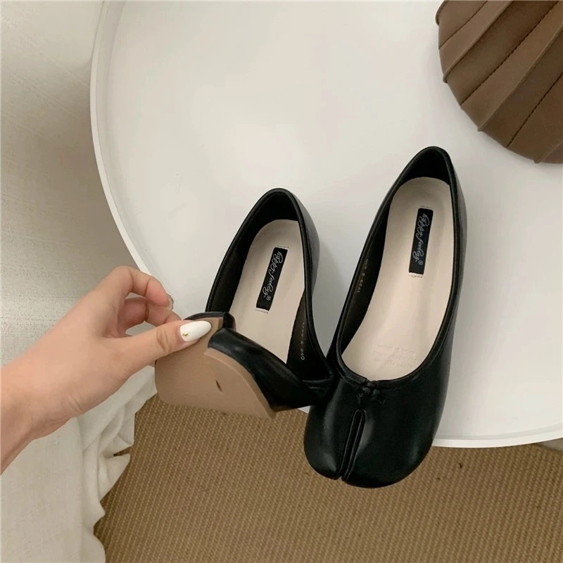 Women Black Tabi Ninja Shoes Woman Microfiber Leather Comfy Flats Split Toe Slippers Soft Bottom Loafers Ladies Moccasins 35-40