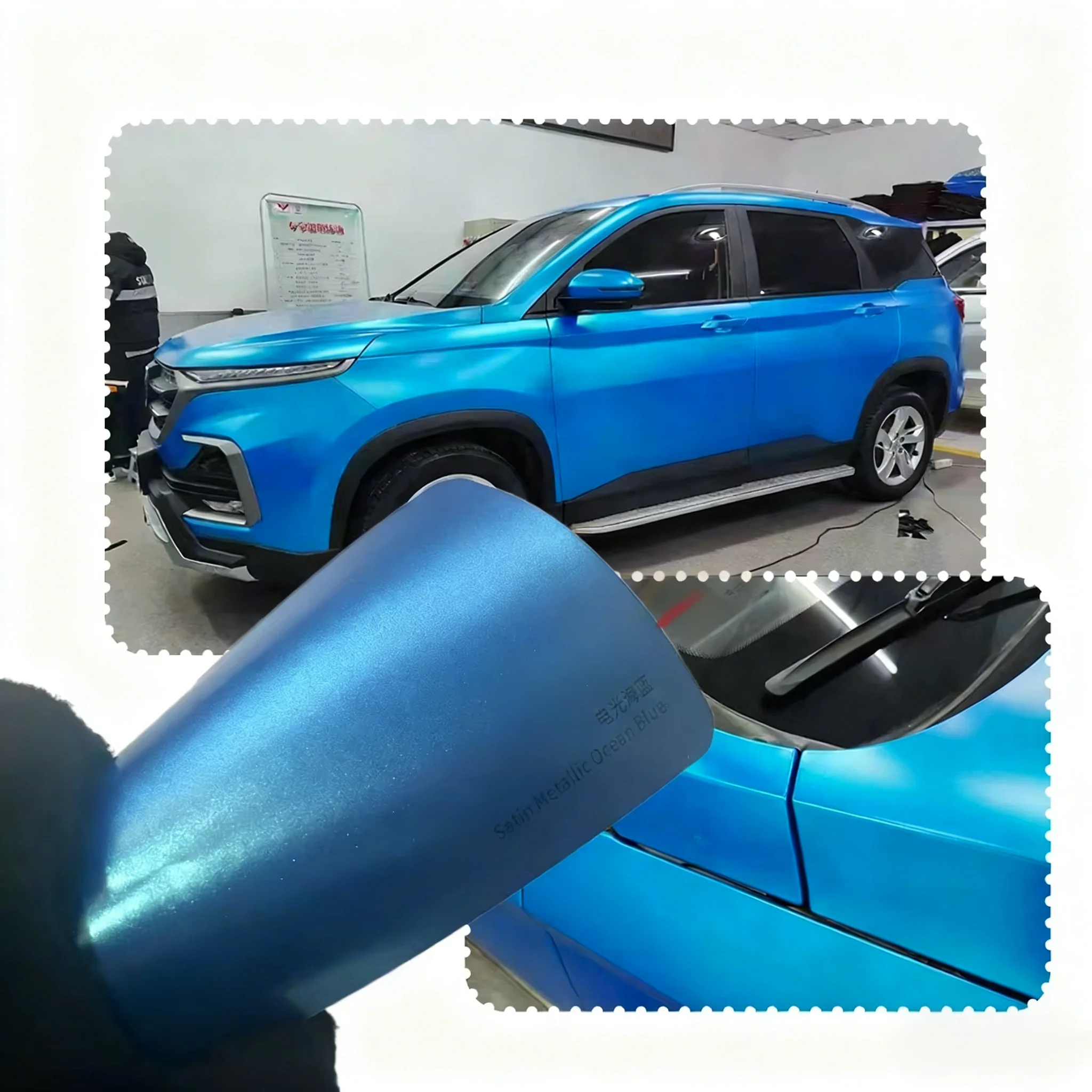 

TOPCAR Color Changing Self-Adhesive Body Film Satin Metallic Ocean Blue Vinyl Car Wrap Blue Protective Car Wrap