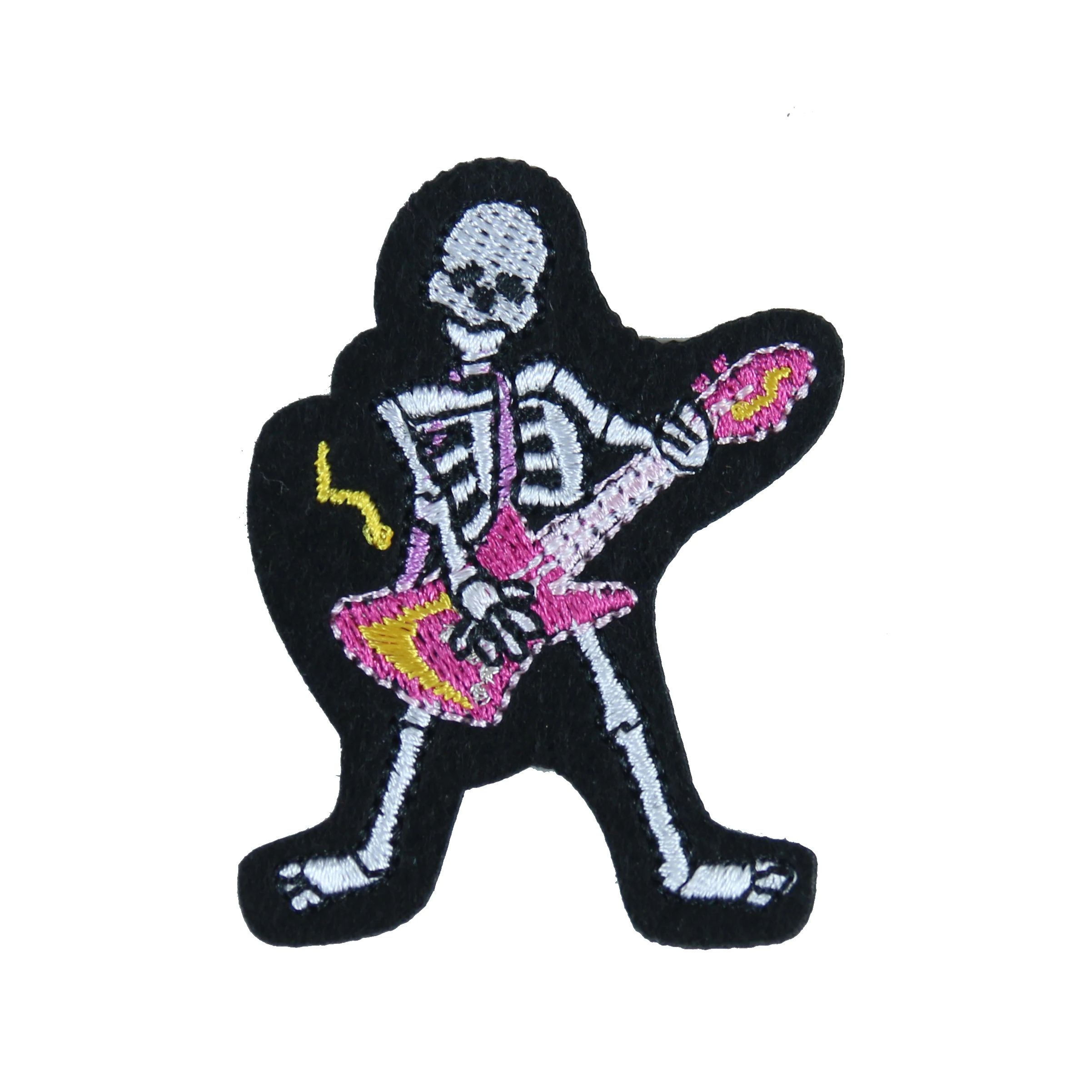 2PCS Guitar Music Skull Patch Embroidered Iron on Applique Skeleton Villain Badge DIY Sewing Fabric DIY Embellishments Patchwork