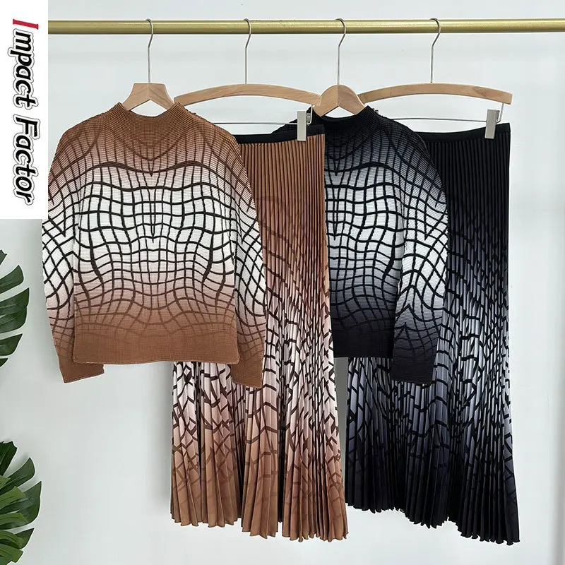 

Miyake Factory Direct Sales Autumn New Pleated Suit Women's Clothing Casual Temperament Printing Thin Two-piece Set