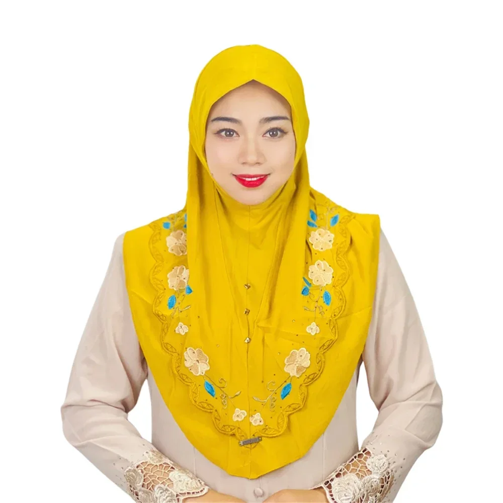 Muslim Double Layer Embroidery Hijab for Muslim Islamic Scarf Arab Shawls Malaysia Style Wear Directly Instant Amira Headscarf