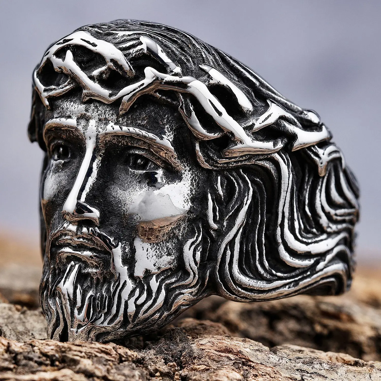 Summer Creative Retro Personalized Person Avatar Stainless Steel Men's Ring Fashion Pattern Jewelry
