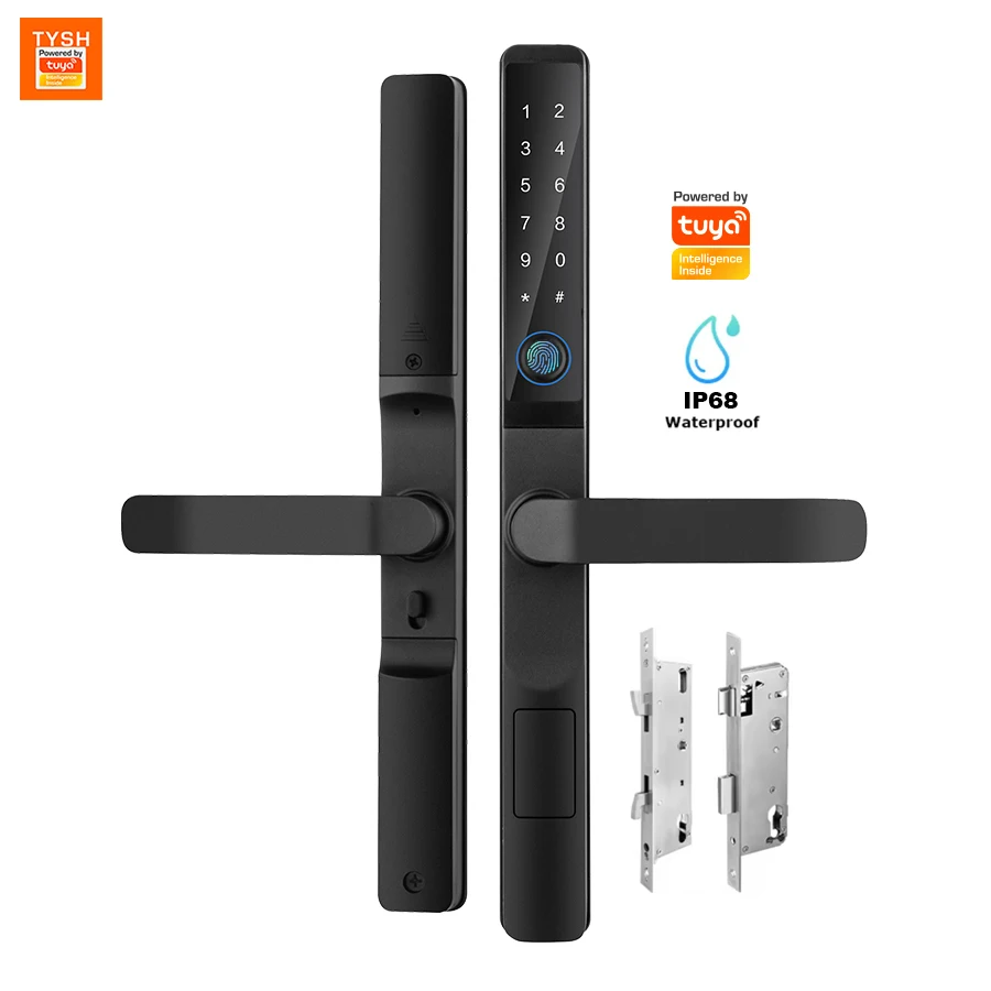 Tysh à prova dwaterproof água ao ar livre impressão digital tuya app cartão código keyless inteligente fechadura da porta eletrônica alumínio/vidro deslizante