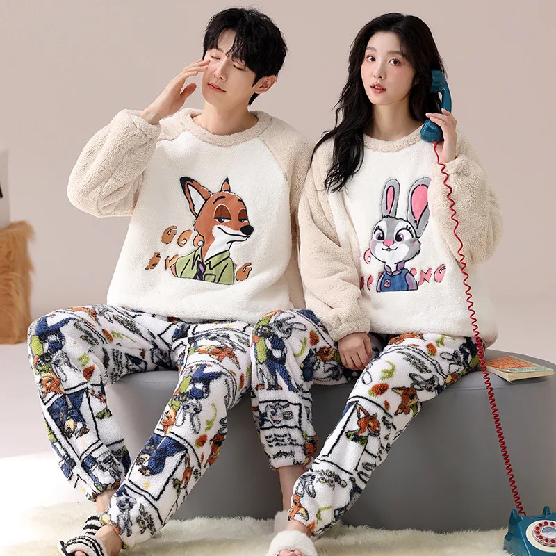 Disney Couple Pajamas Nick Men's Suit Cartoon Judy Women's Two-piece Cartoon Disney Couple Loungewear Judy Women's Pajamas