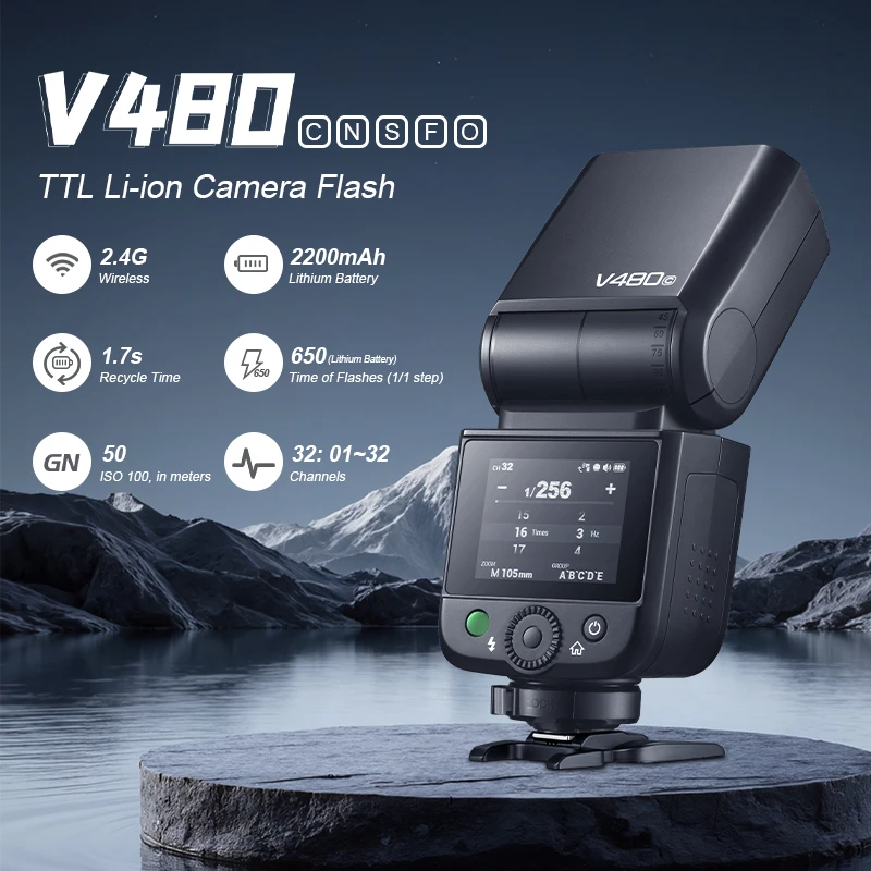 كاميرا Godox V480S فلاش TTL - GN50 1/8000 HSS 2.4 جيجا هرتز مصباح سرعة لاسلكي 1.7s وقت إعادة تدوير سوني لكانون لنيكون إلخ
