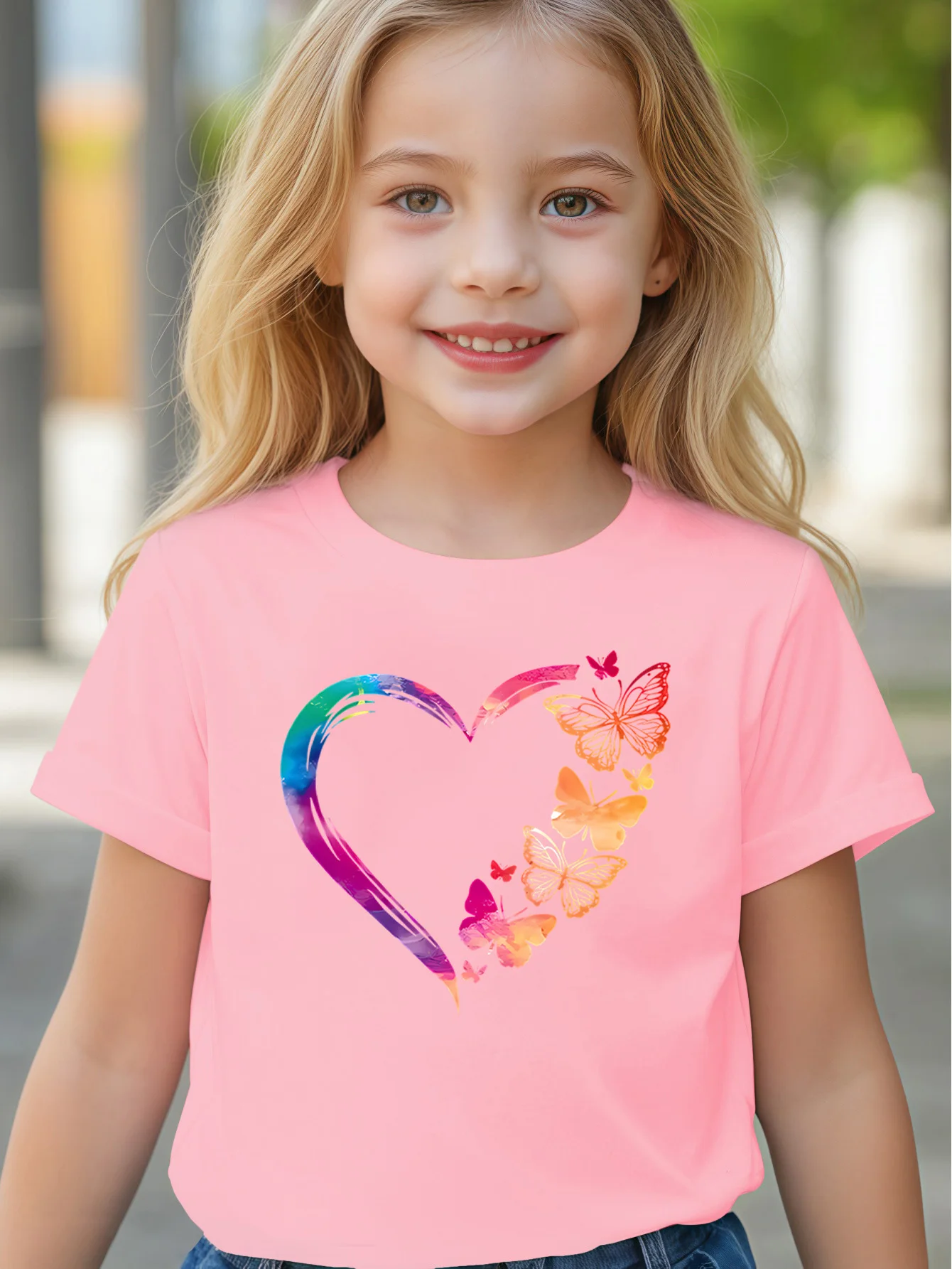 فراشة القلب طباعة الفتيات تي شيرت ملون القطن قصير الأكمام تي شيرت مضحك هدية الاطفال الملابس أزياء عارضة ملابس الاطفال #3