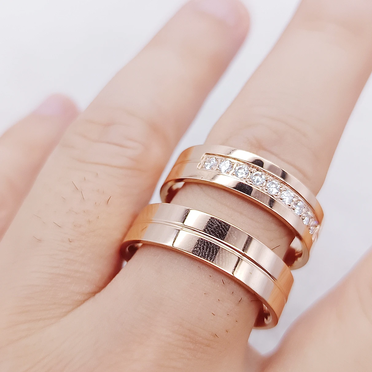 18k Rose Gold Plated Wedding Rings Set for Men and Women 316L Surgical Stainless Steel Jewelry Alliance Couple Love Bridal Sets