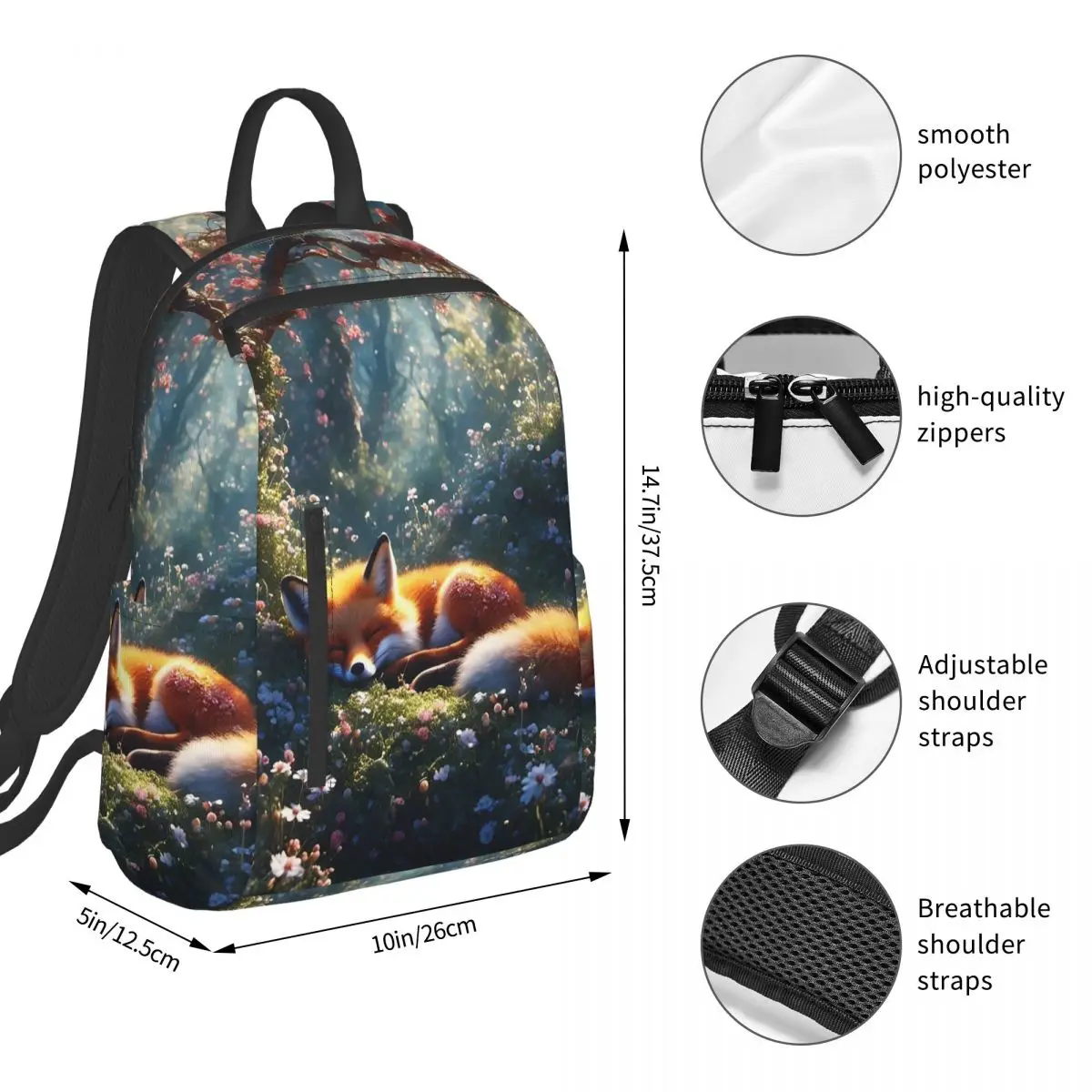 Sleeping Fox In The Flower Backpack Student BookBag Kids School Bag Computer Shoulder Bags Boys Girls