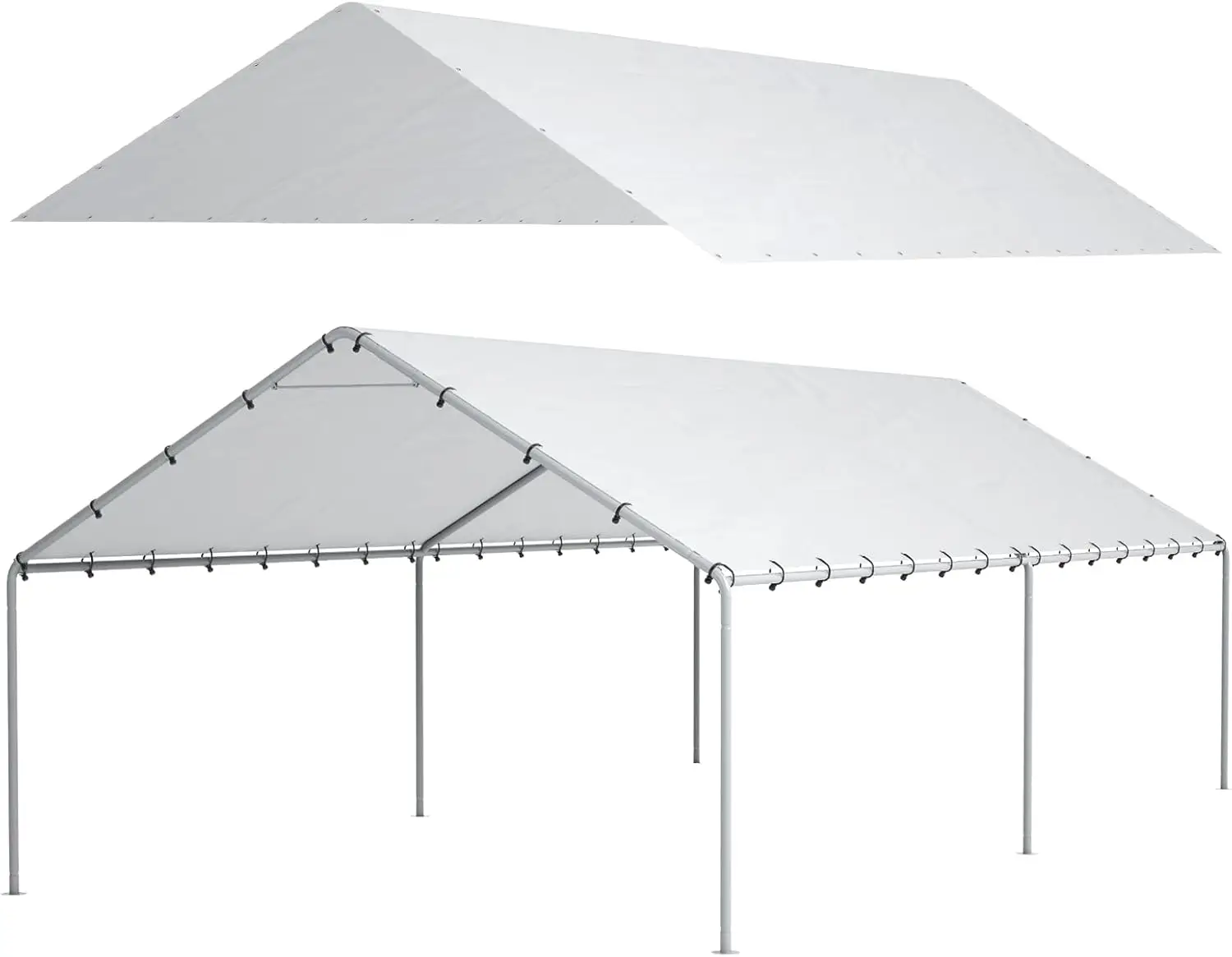 10 x 20 Ft Carport Replacement Canopy Cover Garage Top Tent Shelter Tarp with Free 48 Ball Bungee Cords,White(Only Cover, Frame