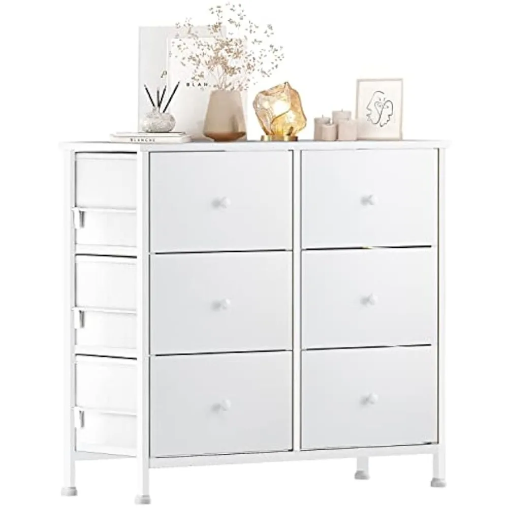 BOLUO White Dresser for Bedroom Kids Small Dressers 6 Drawer Dresser & Chests of Drawers Fabric Storage Organizer Tower Modern