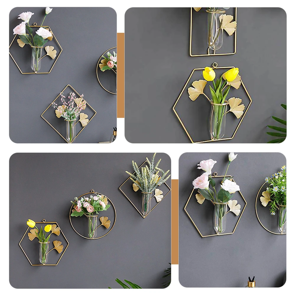 

1Pcs Wall Hanging Hydroponic Plant Pot Mild Glass Iron Material Decorative Vase Modern Style Container for Home Office Wall
