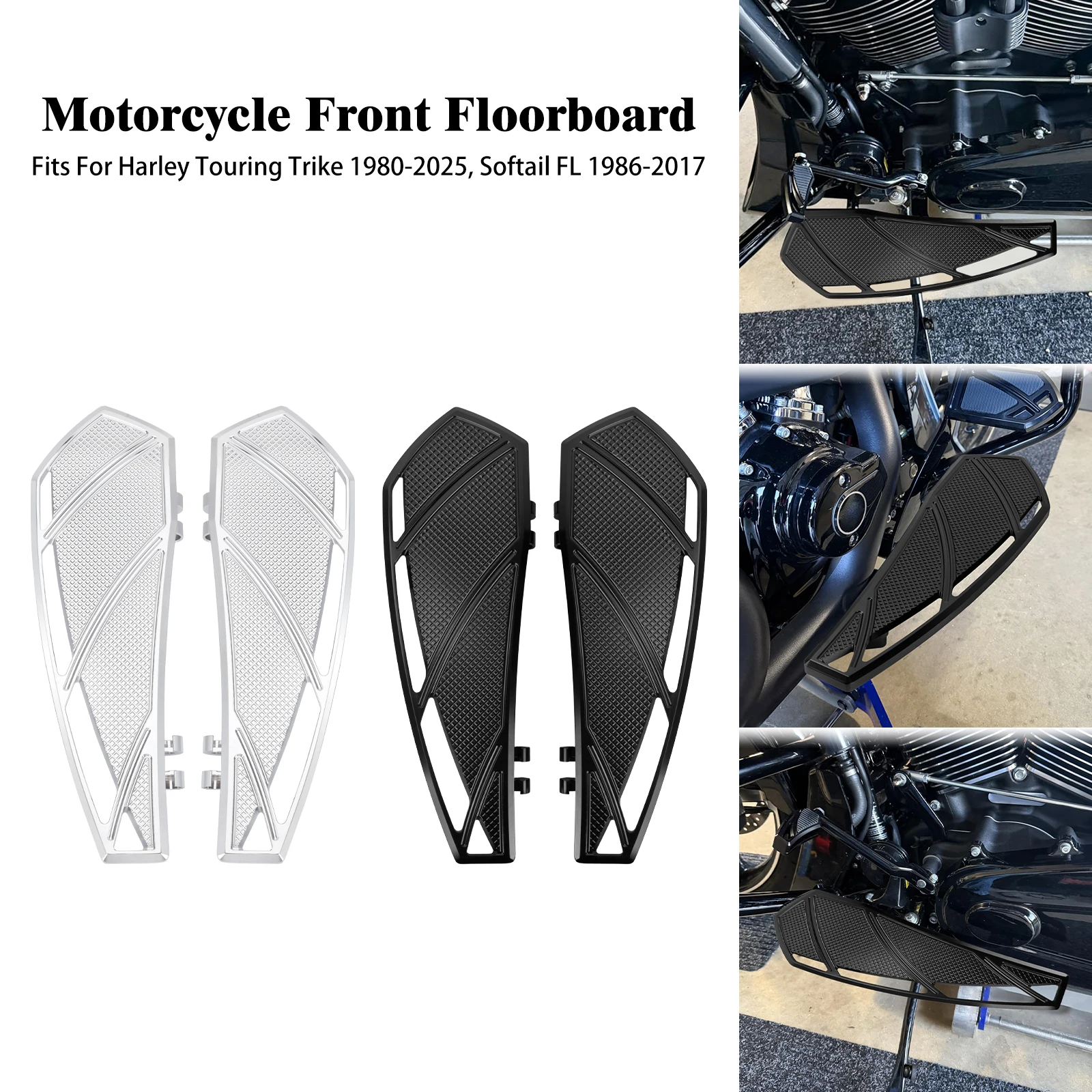 

Motorcycle Footpegs Front Footrest Floorboard Foot Pegs For Harley Touring Road Street Glide 1986-Up Softail FL 86-17 Dyna FLD