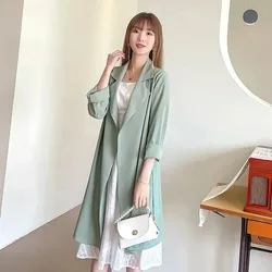 2024 New Sunscreen Clothing Women Mid Length Spring Summer Sunscreen Shirt Air Conditioning Shirt Cardigan Thin Windbreaker Coat