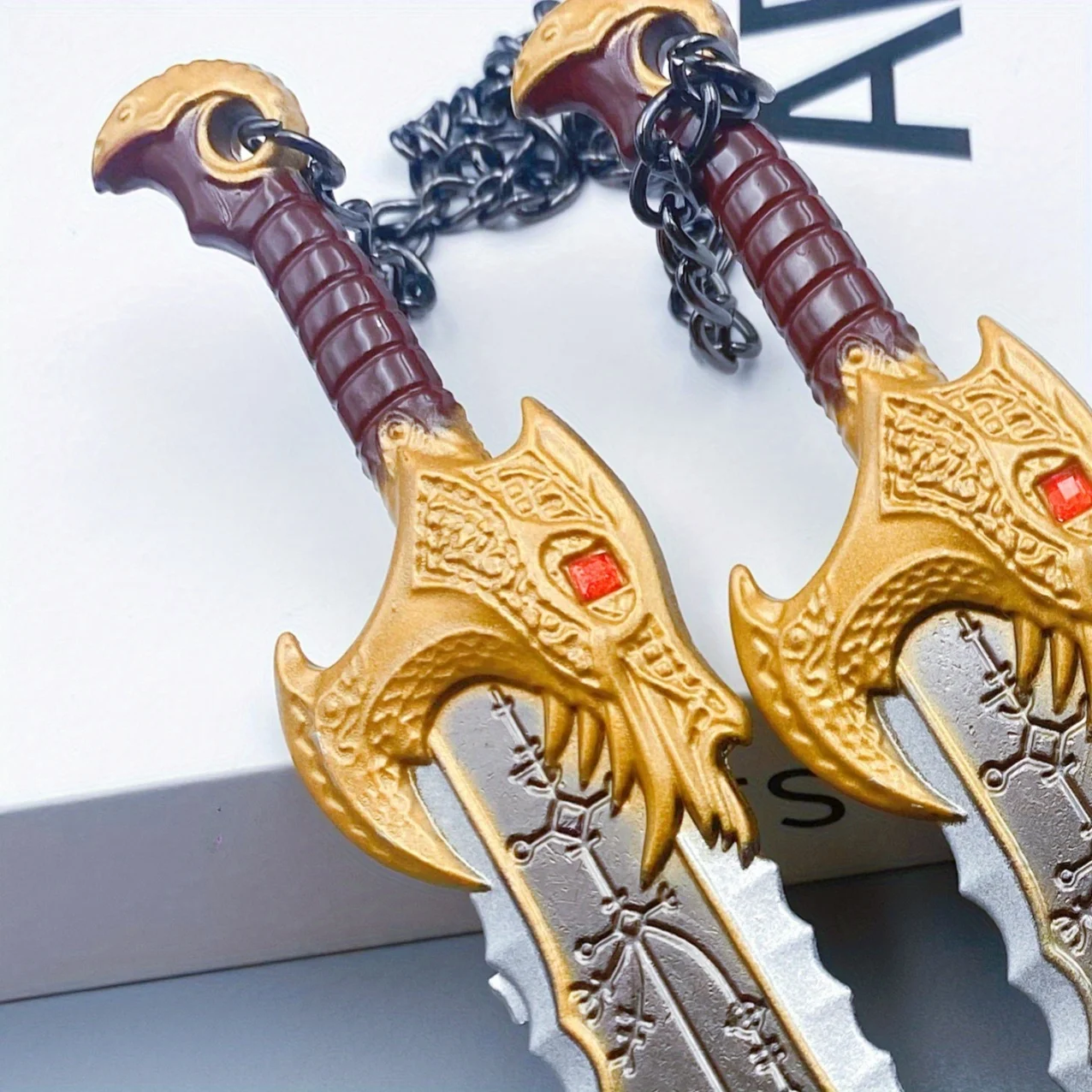 5.5in14cm God of War Katana Size Ragnarok Mini Sword Double Blade Cosplay Porp 3A Game Japanese Katana Damascus Sword Kid Toy