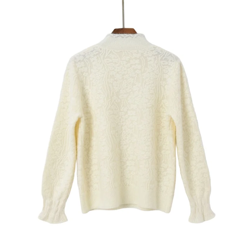 Maglione in pelliccia di visone Sweet Sle Thi con legno ain Nuovo inverno 2025 da donna Faion Pearl Embellished Loose Fit Long Sve