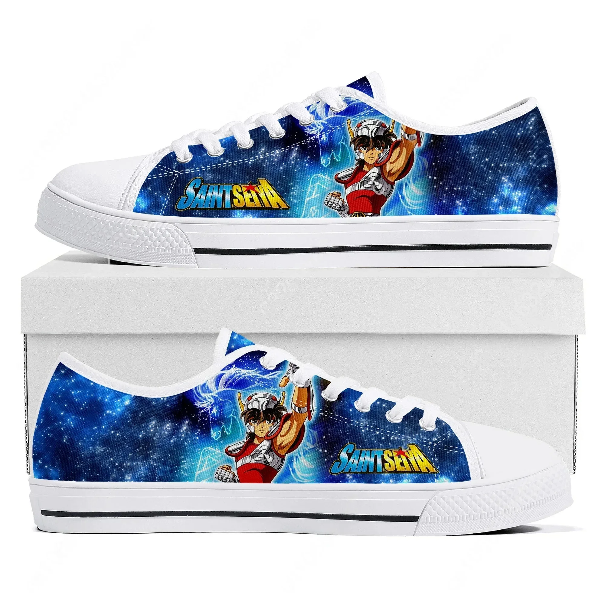 

Saint Seiya Cartoon Low Top Sneakers High Quality Mens Womens Canvas Sneaker Couple Casual Shoes Custom White Shoe