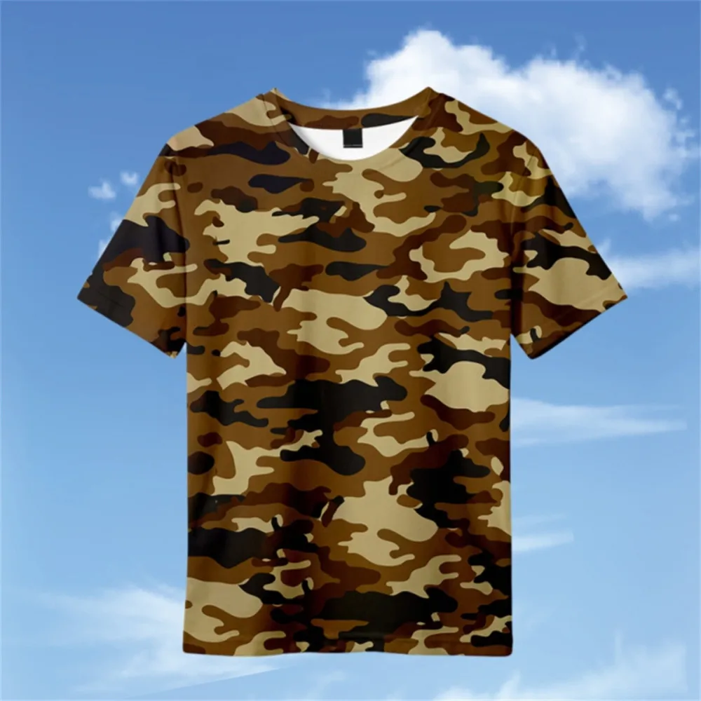 Girls Camouflage Print Short Sleeve T-Shirt Kids Tops Tees Military Training Tshirt Children\'s Clothing Boys Blue Green T Shirts