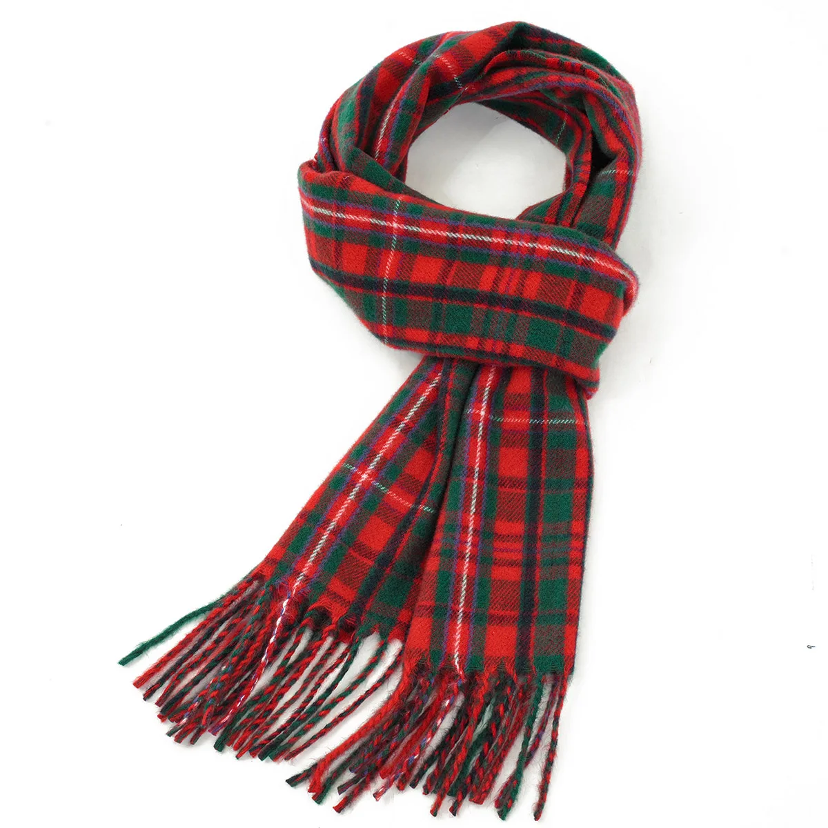 A cashmere plaid scarf with soft and warm texture, classic winter red and green plaid unisex scarf shawl