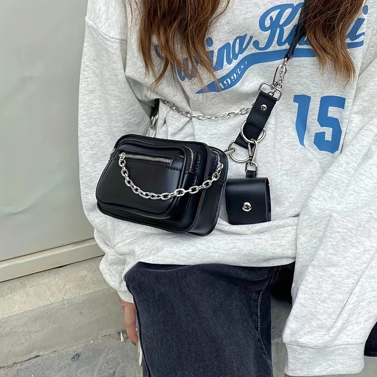 New fashion trend chain design sense of fashion mini bag accessories high street cool one-shoulder messenger bag