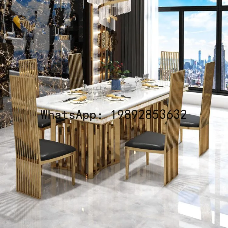 AB Marble Dining Table Simple Modern Hong Kong Style Rectangular Dining Table Home Rock Slab Club Dining Table and Chairs