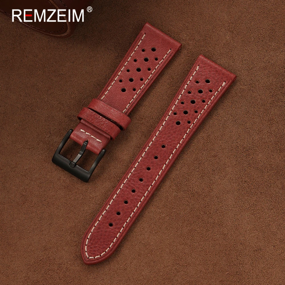 Men Breathable Genuine Leather Watch Wrist Strap 18mm 20mm 22mm Replacement Belt for Male Wristwatch Outdoor Activities