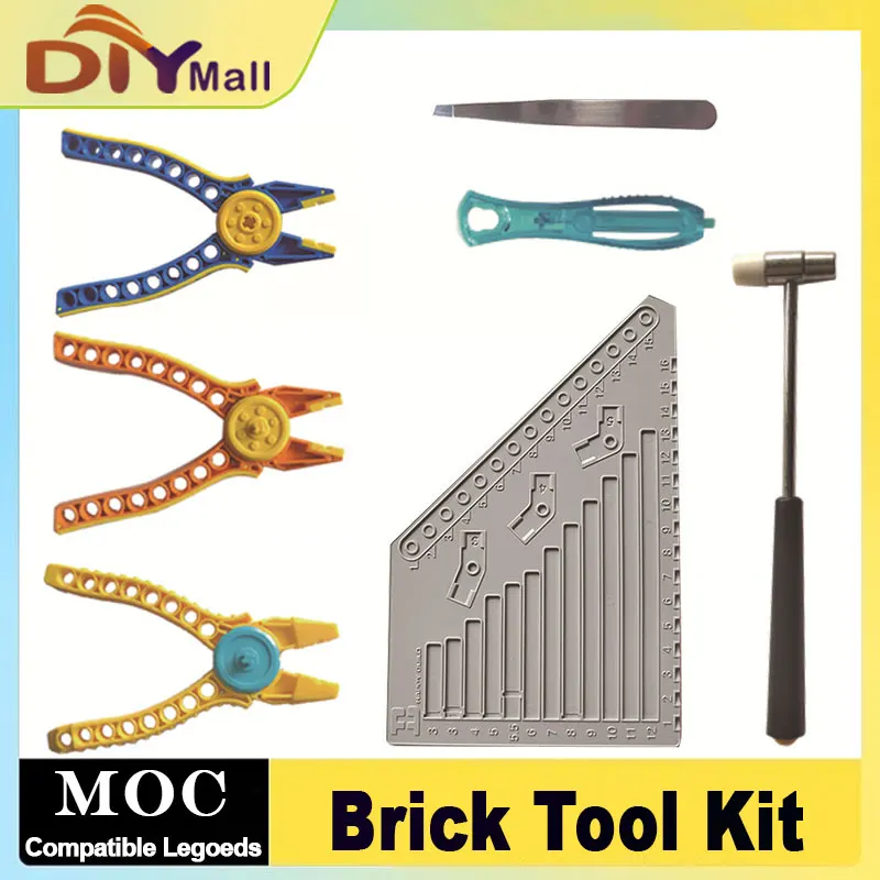 Multi-Tool Building Block Kit Brick Separator Hammer Pliers Tweezers for Technical Construction Projects Essential Builder Set
