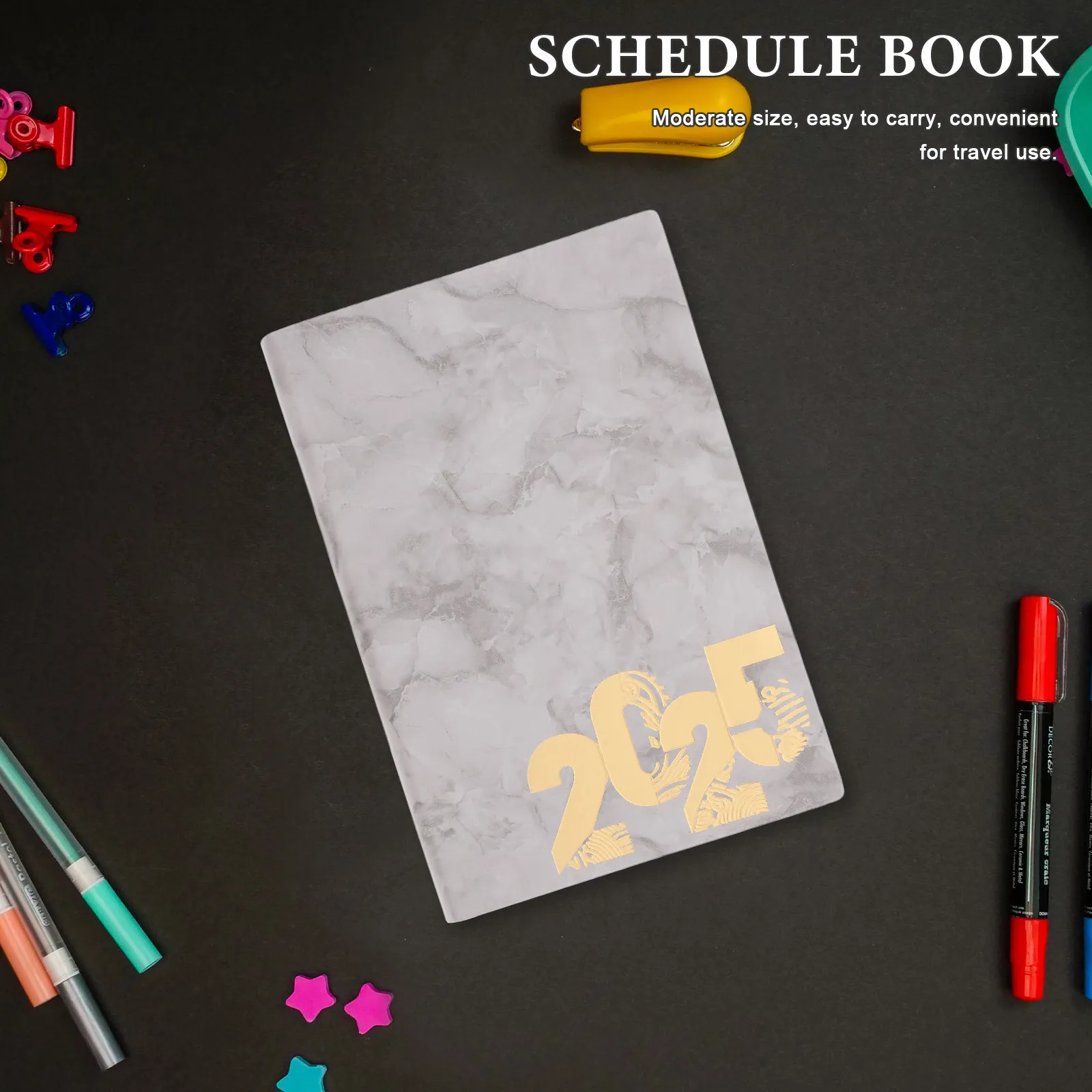 2025 Marble Pattern Daily Weekly Monthly Planner Agenda Book English Layout Office Supplies for Women Men Portable Aesthetic