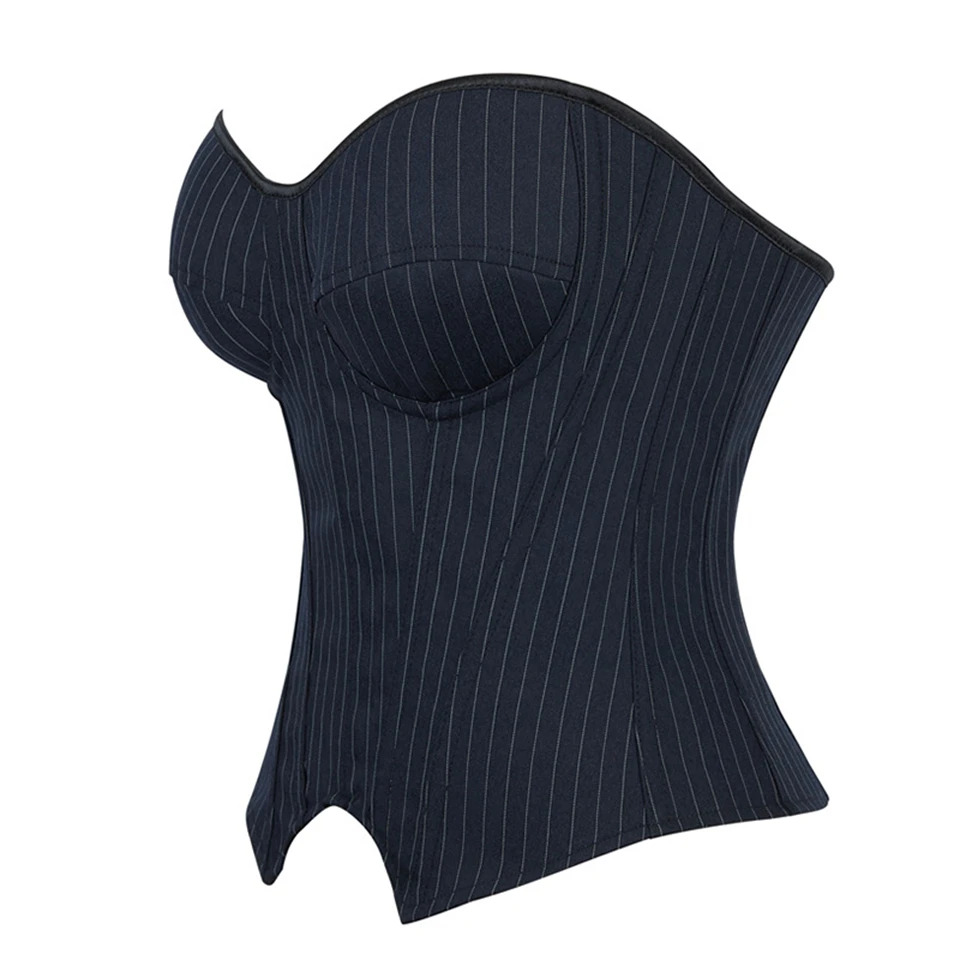 Becirzet Damen Overbust-Korsett mit Reißverschluss, gestreift, Schnür-Bustier, Taillenformer, Bauchkontrolle, Shapewear, Oberteil für Bürodamen – Detail 17